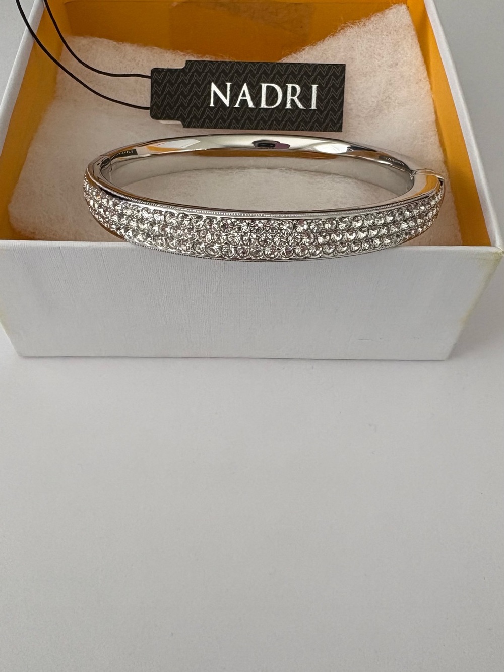 Nadri Silver Crystal Pavé Hinged Bangle Bracelet